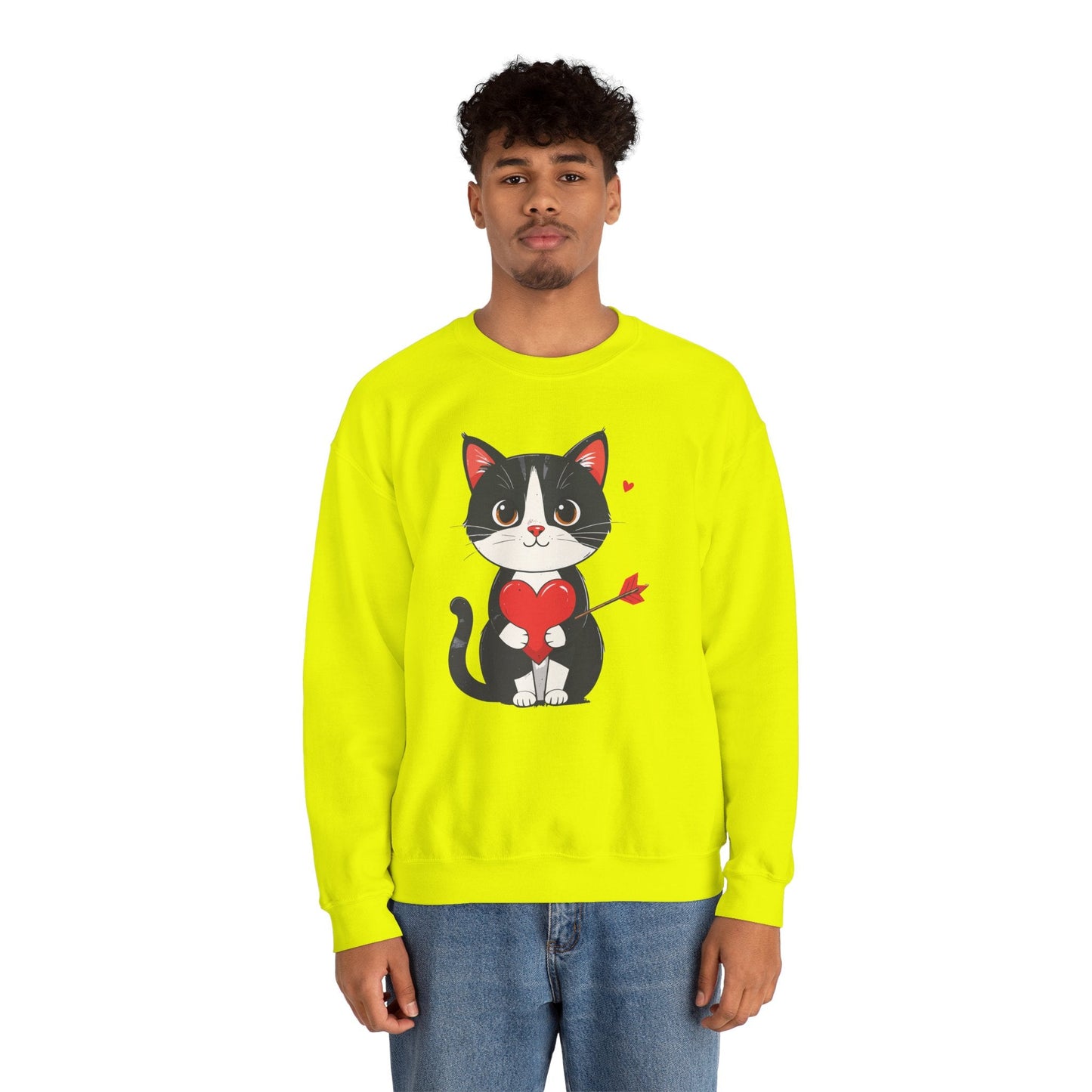 Cat Heart Sweatshirt Unisex Valentines Day Gift Fifty Fifty Cotton Polyester Animal Sweatshirt 18000