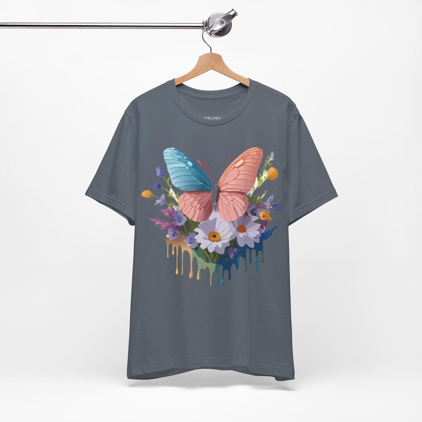 Butterfly Graphic Unisex 100 Cotton Lightweight Vintage Floral Design Jersey Tee 82