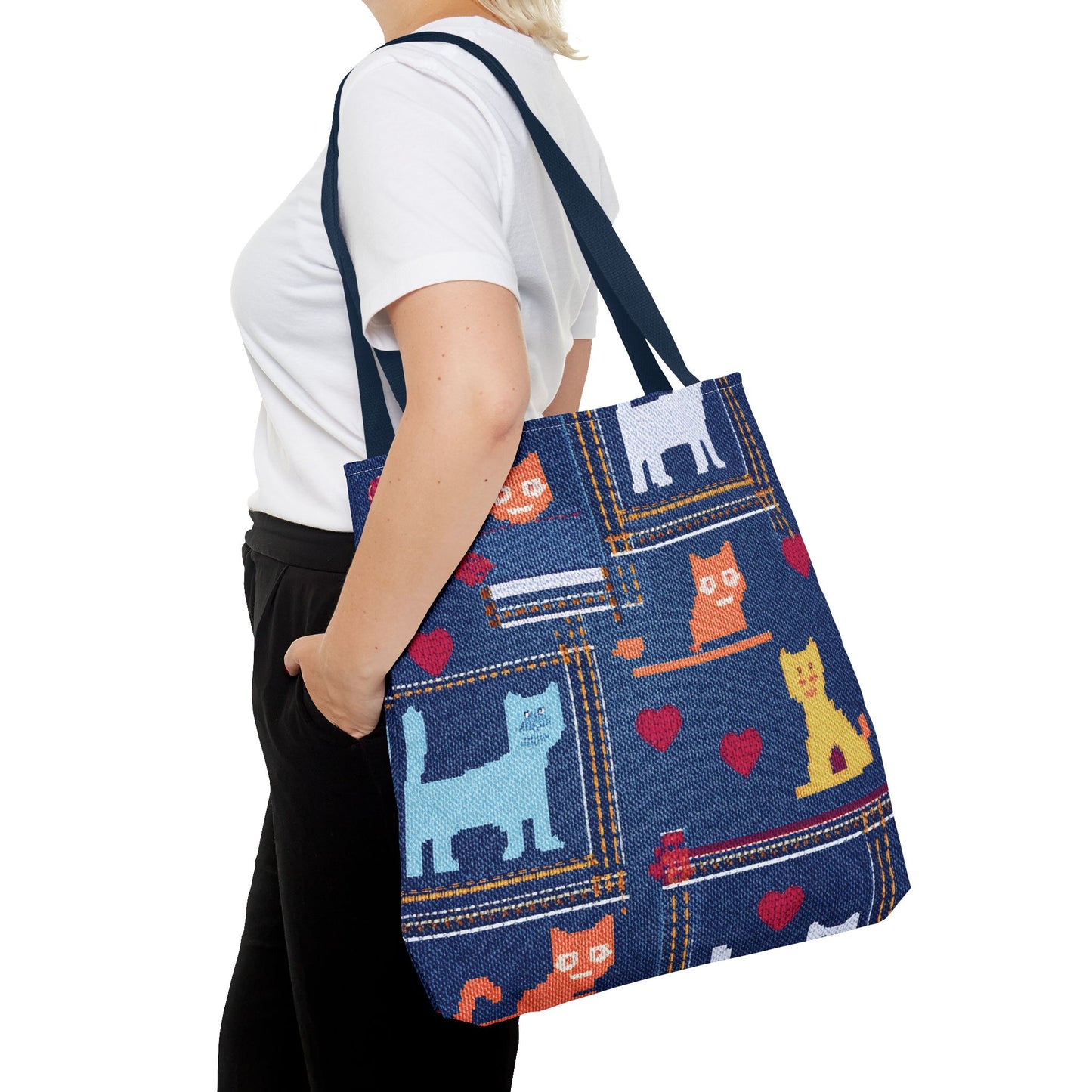 Love Day Graphic Design Denim Fabric Imitation Print Unisex Canvas Bag POLY 3 Sizes Tote Bag 201-10