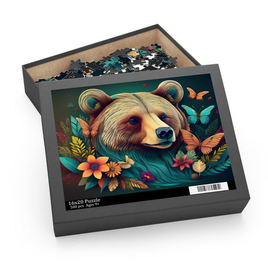 Puzzles-52 Kids Bear Puzzle 500-Piece  Floral Bear Puzzle 500-Piece, Animals Kids Puzzles Size: 16" x 20",  Ages 9+