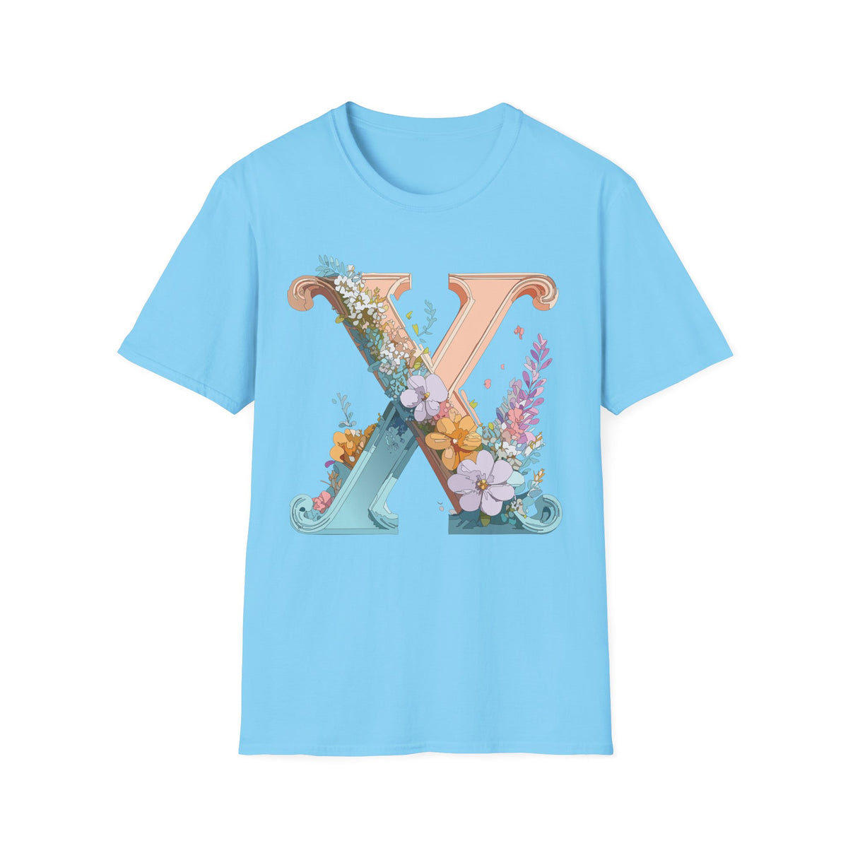 Floral Letter X T-Shirt | Monogram Initial Tee, Botanical Alphabet Shirt