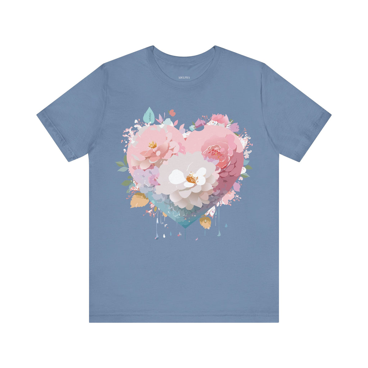 Valentine's Day Graphic Unisex Cotton Bella+Canvas Tee with Floral Art Design d120
