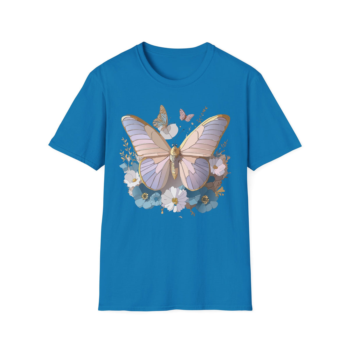 Butterfly Floral T-Shirt — Pastel Moth & Wildflower Graphic Design Unisex 100 Cotton Gildan T-Shirt