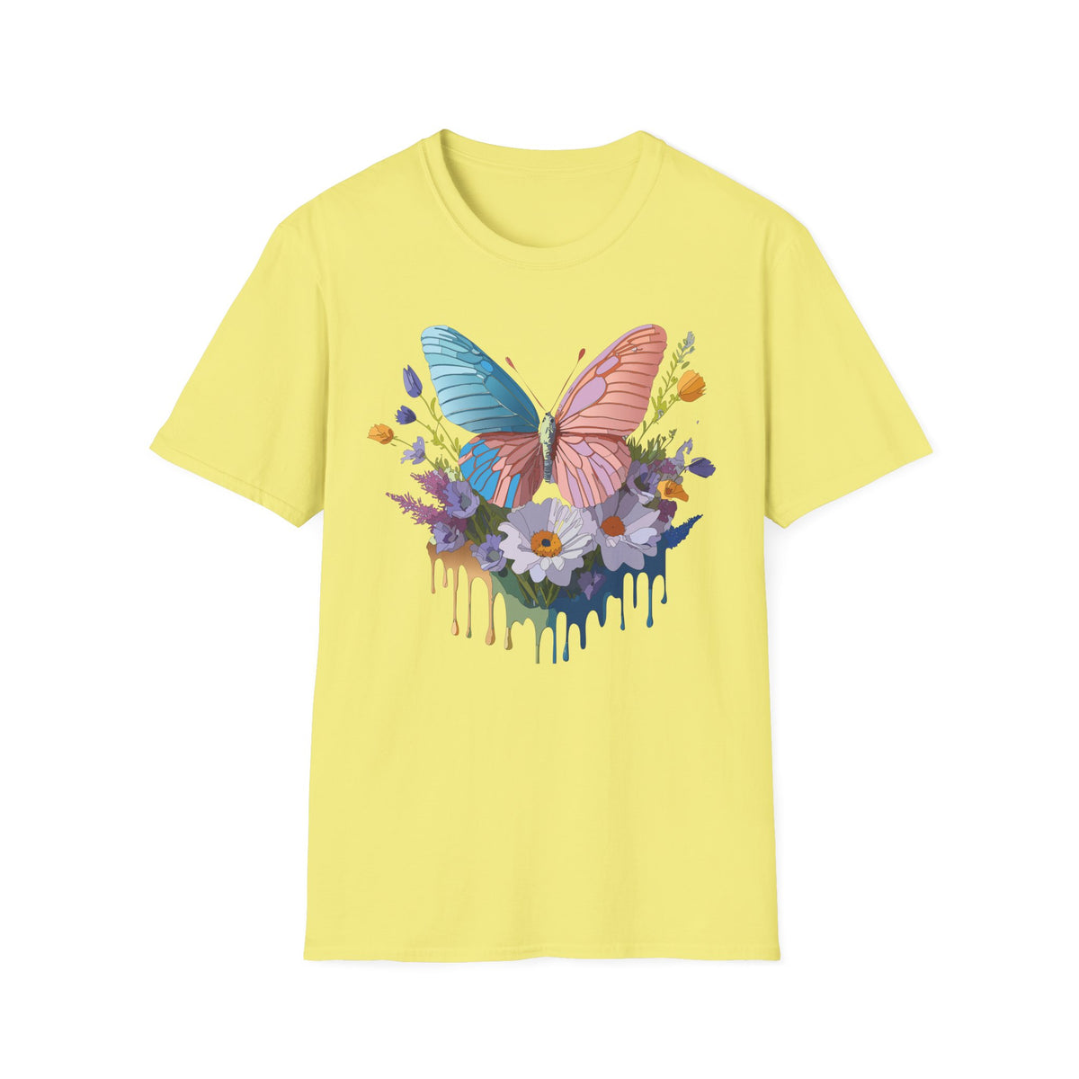 Butterfly Bloom T-Shirt — Pastel Wing Floral Drip Graphic Design Unisex 100 Cotton Gildan T-Shirt