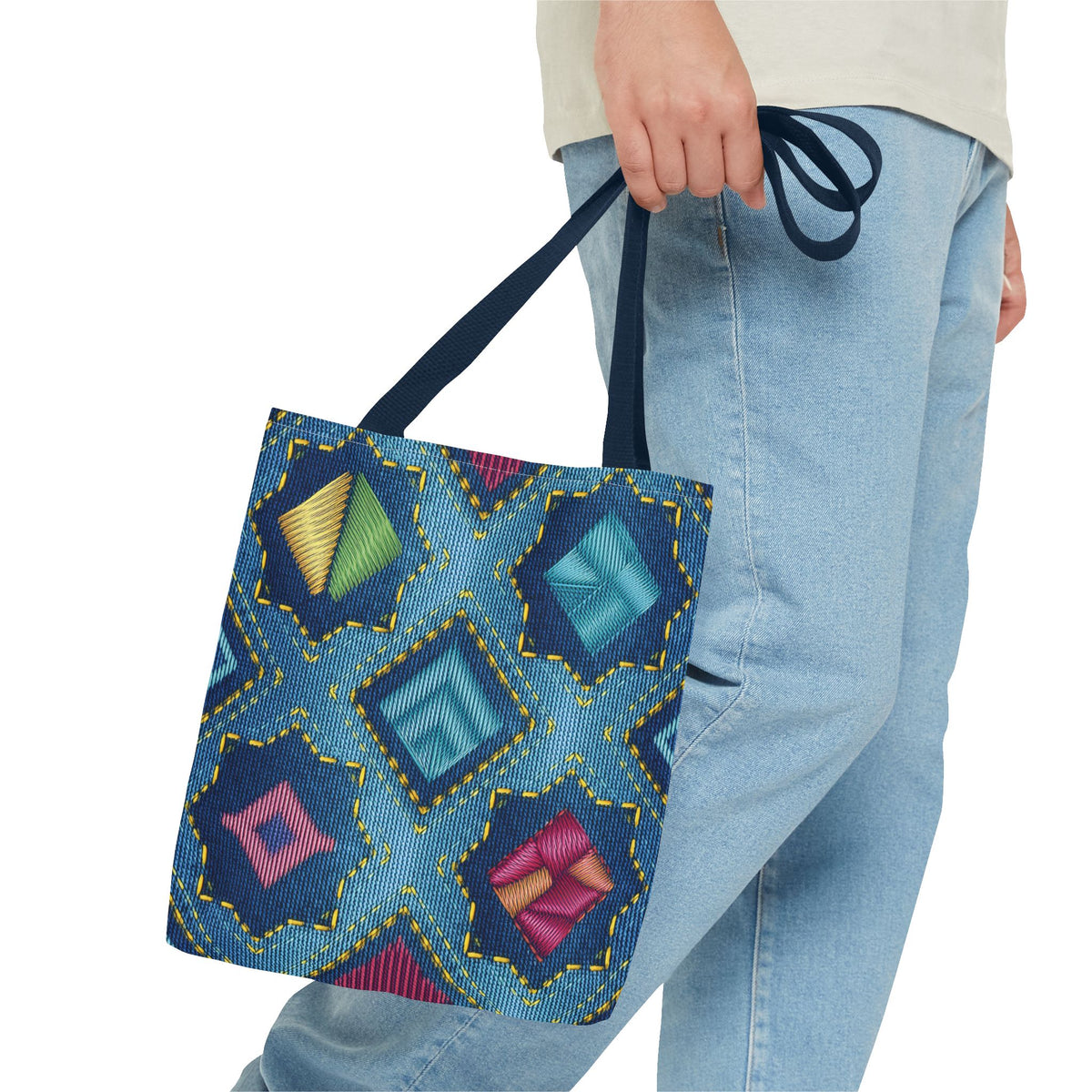 Denim Fabric Imitation Print Unisex Canvas Bag Poly Spun 3 Sizes Tote Bag 189-3