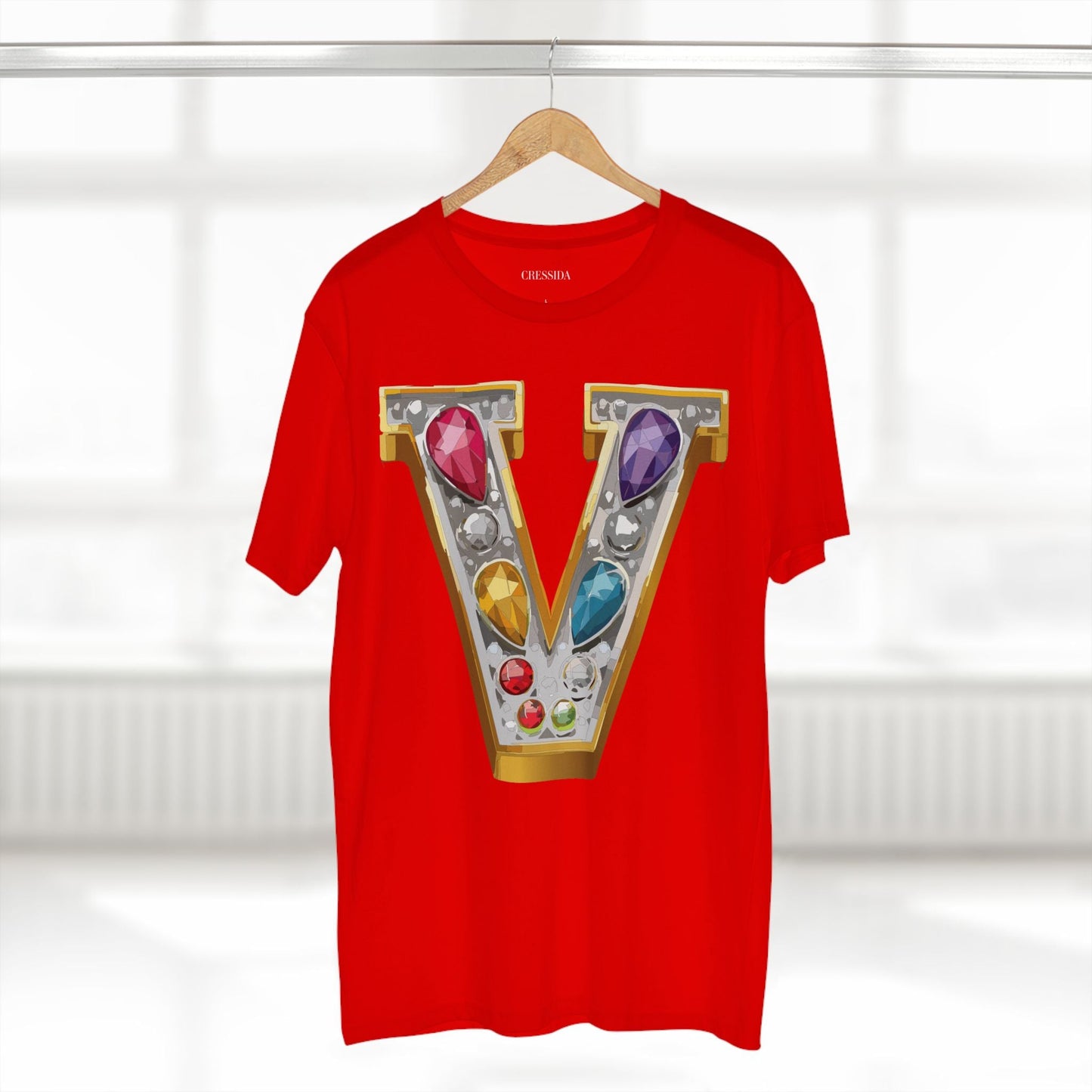 Letter V Graphic Design Tee Unisex 100 Cotton With Antique Gold Letters Artwork T-Shirt