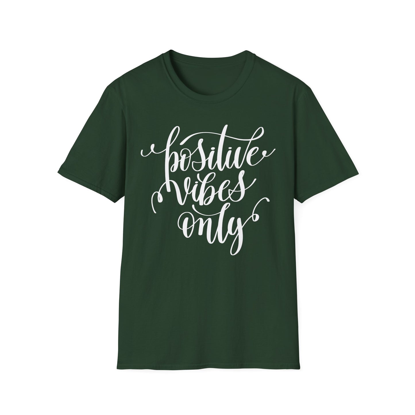 Positive Vibes Only T-Shirt Unisex Cotton Short Sleeves Handlettered Inspirational Tee
