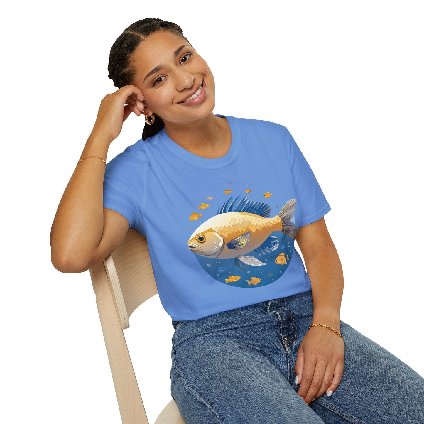 Fish Art Graphic Tee Shirt Unisex Gildan Softstyle 64000 100 Percent Ring Spun Cotton
