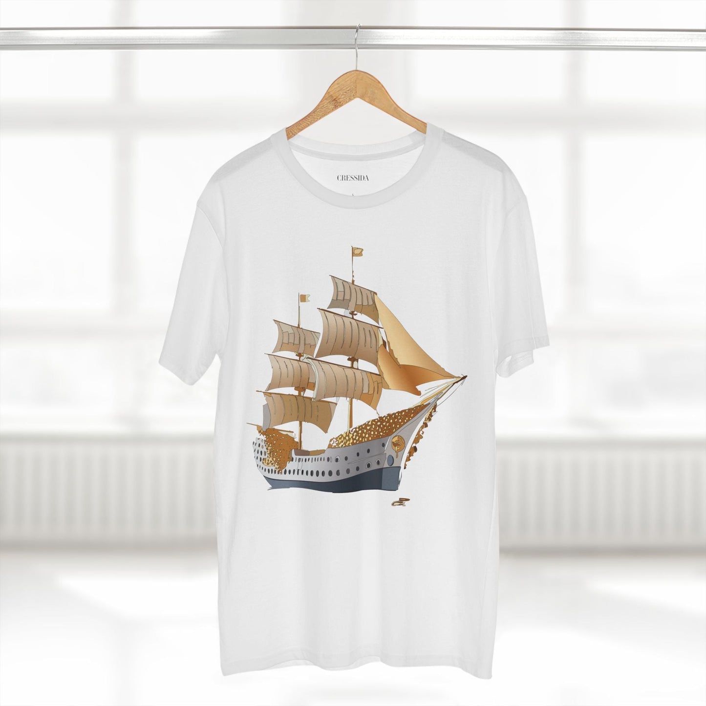 Ship Graphic Unisex 100 Cotton T-Shirt with Gold Frigate Art Design 25