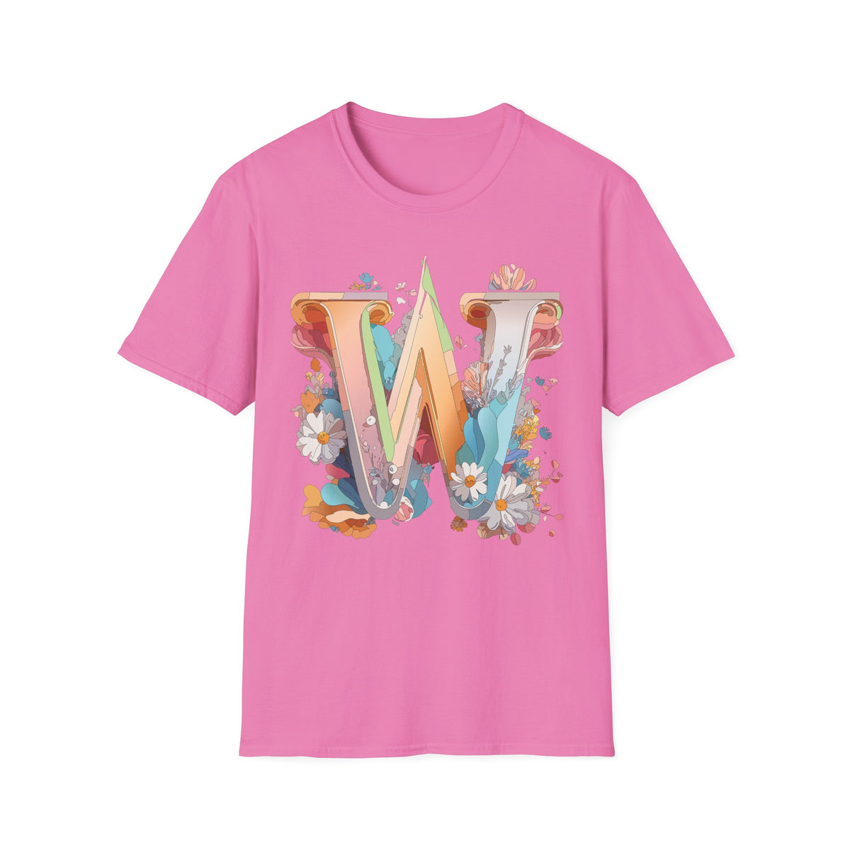 Floral Letter W Monogram T-Shirt | Floral Initial Tee
