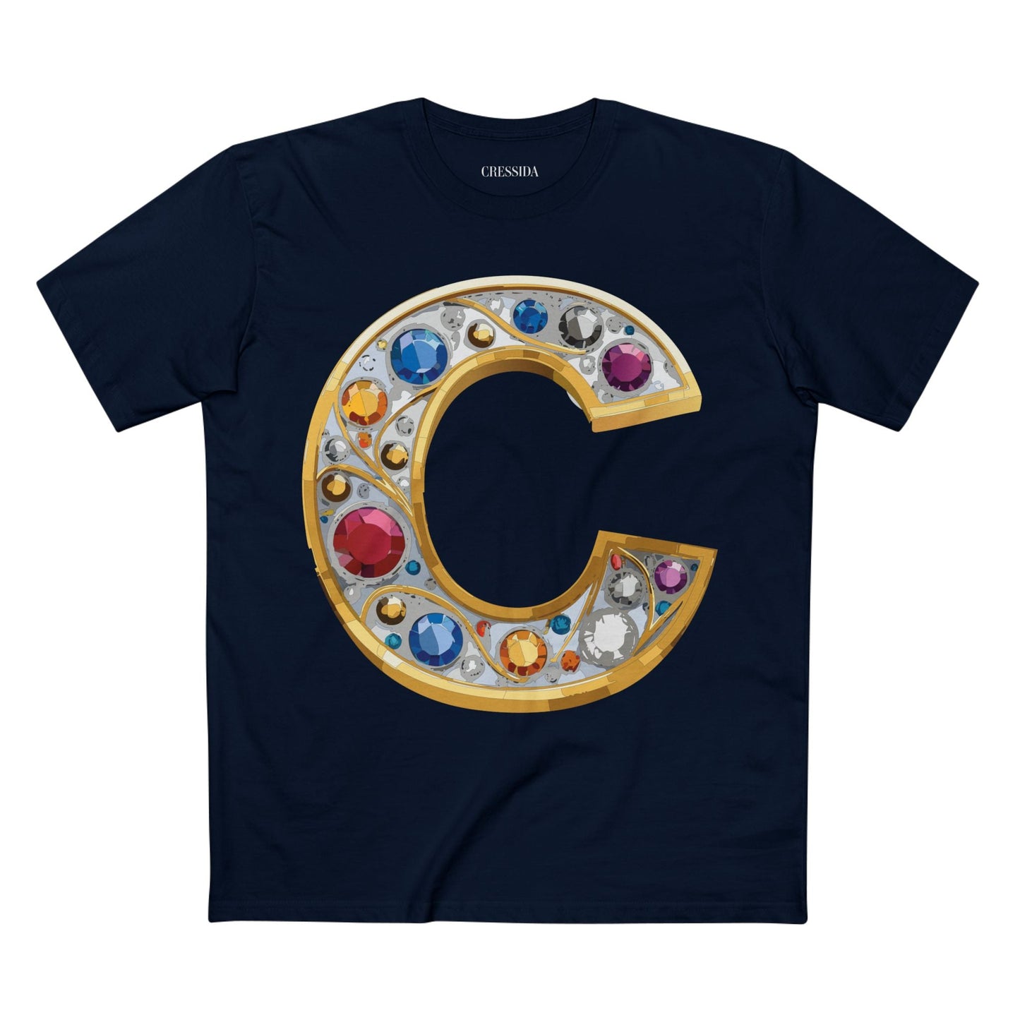 Letter C Graphic Design Tee Unisex 100 Cotton With Antique Gold Letters Artwork T-Shirt