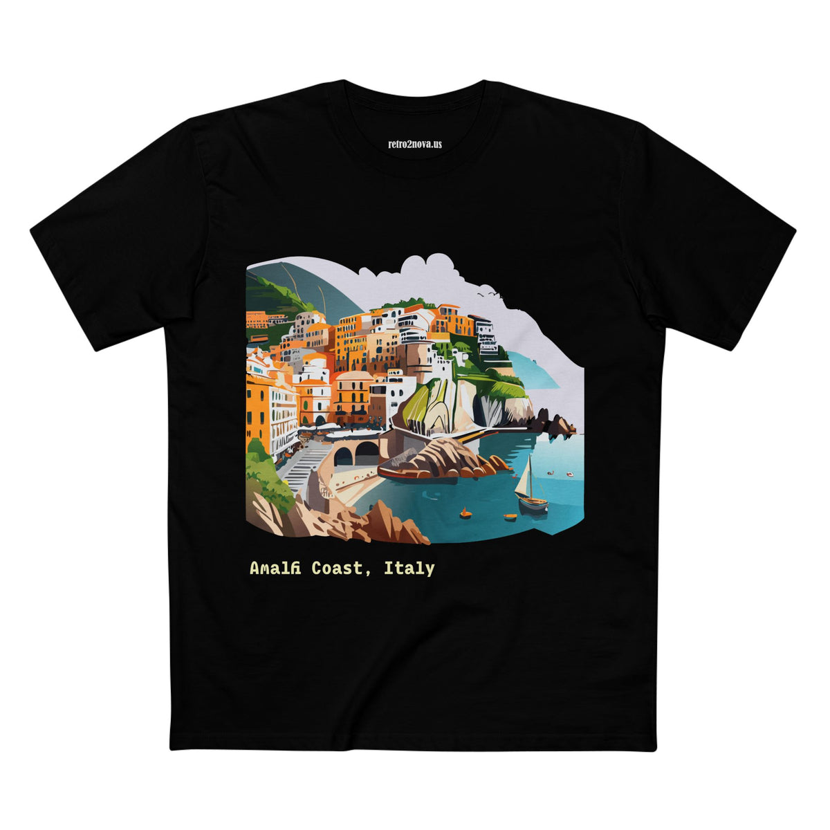 Amalfi Coast Italy Illustration T-Shirt | Coastal Village Seaside Tee