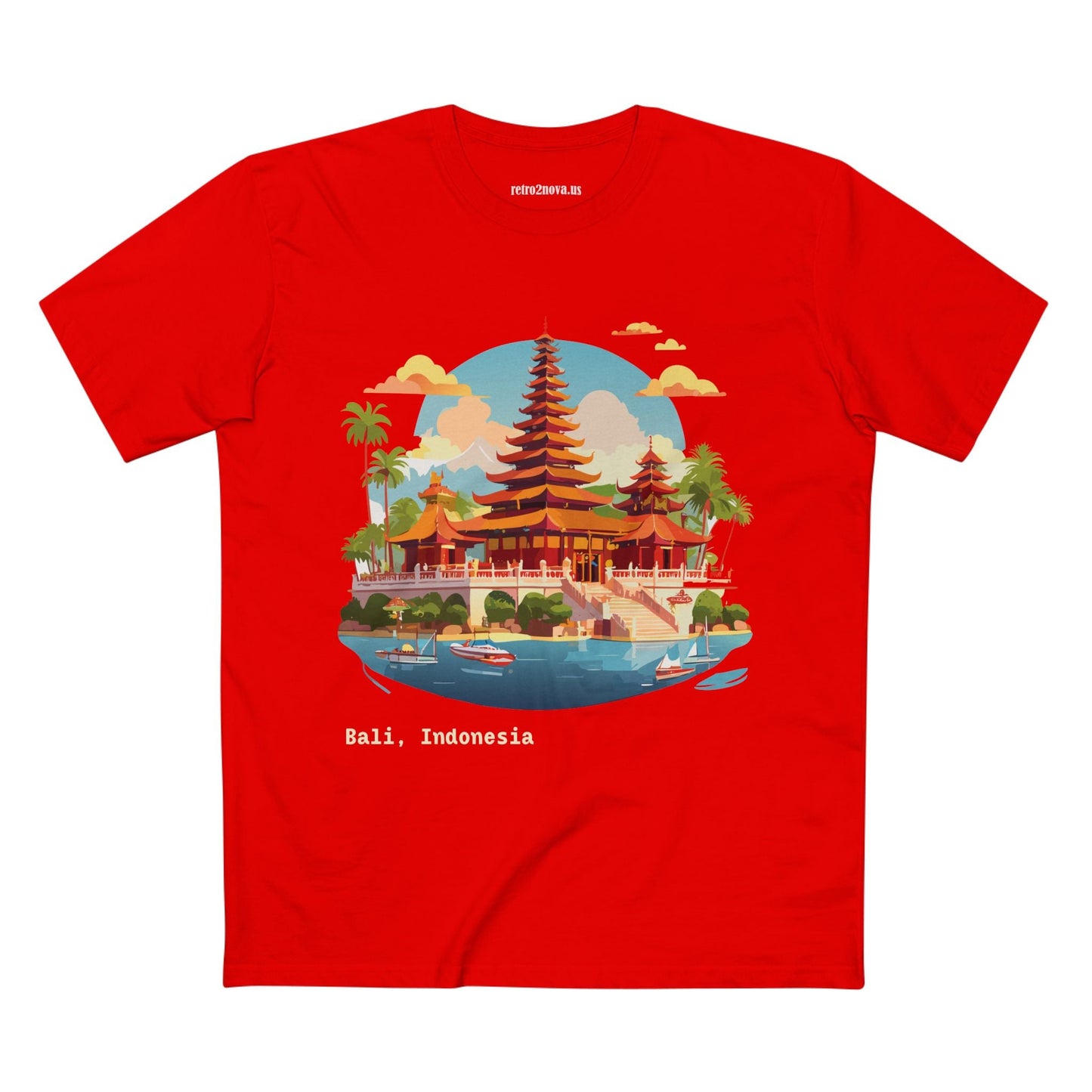 Unisex Premium Cotton Staple Tee Shirt With Original Bali Travel Art Design TT24 From Retro2Nova