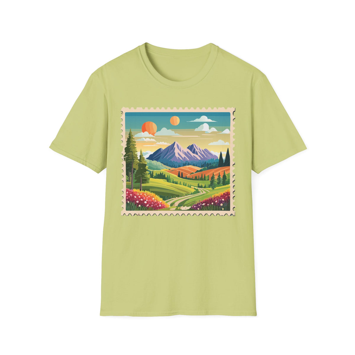 Vintage Mountain Landscape T-Shirt | Sunset Scenic Nature Print