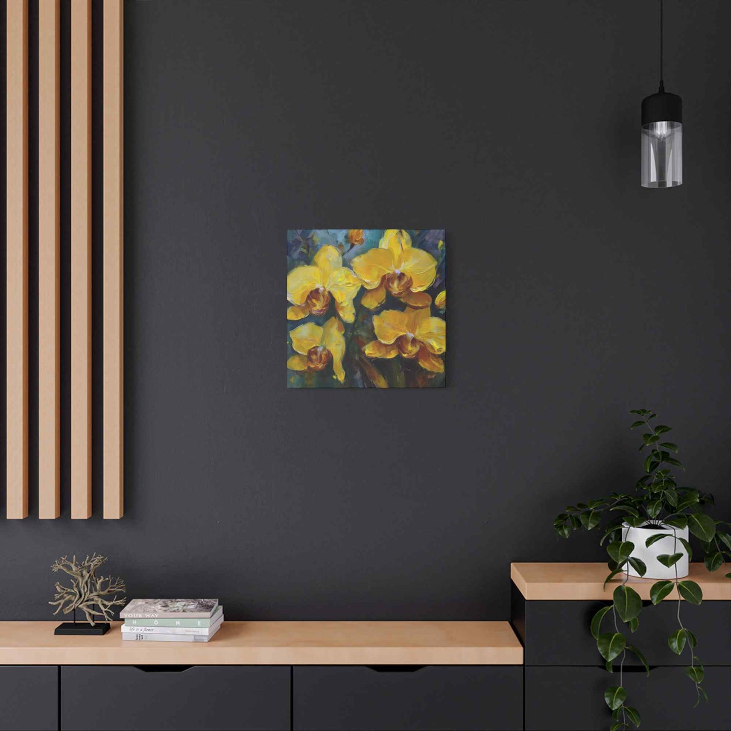 Yellow Orchids Print Canvas, Floral Oil Paint Print 20x20, 24x24, 30x30, 32x32, 36x36 Art Design Pine-Wood Inner Frame MC-138