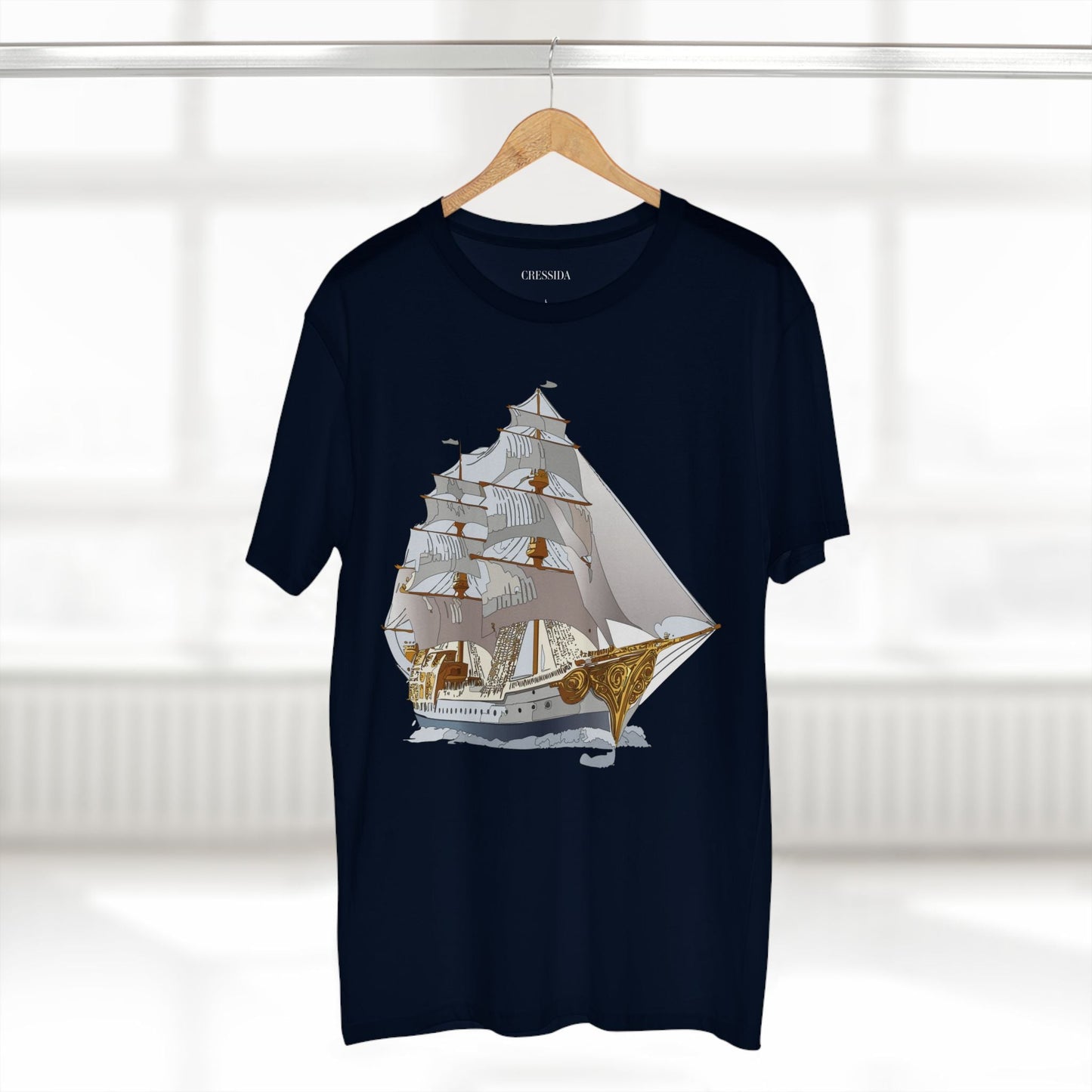 Ship Graphic Unisex 100 Cotton T-Shirt with Gold Frigate Art Design 8