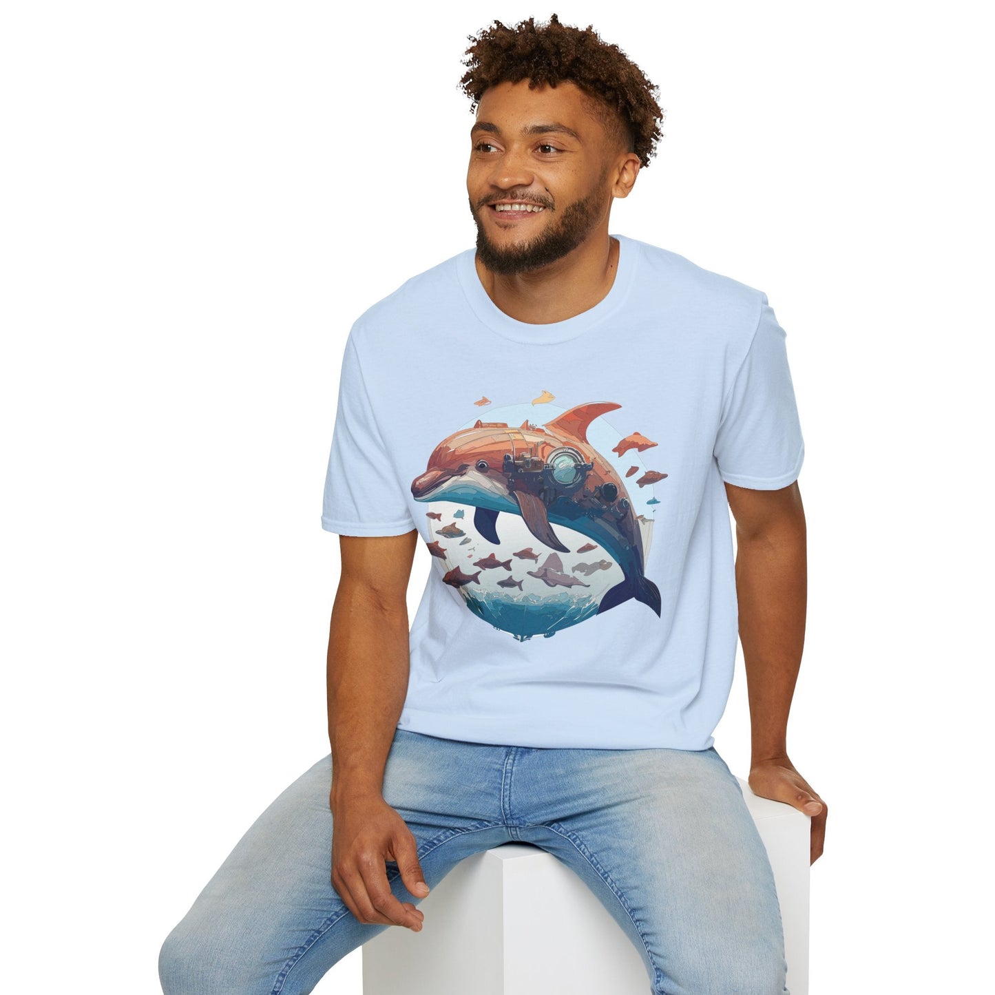 Unisex Dolphin Shirt Softstyle Tee Gildan 64000 Ring Spun Cotton Animal Graphic Design
