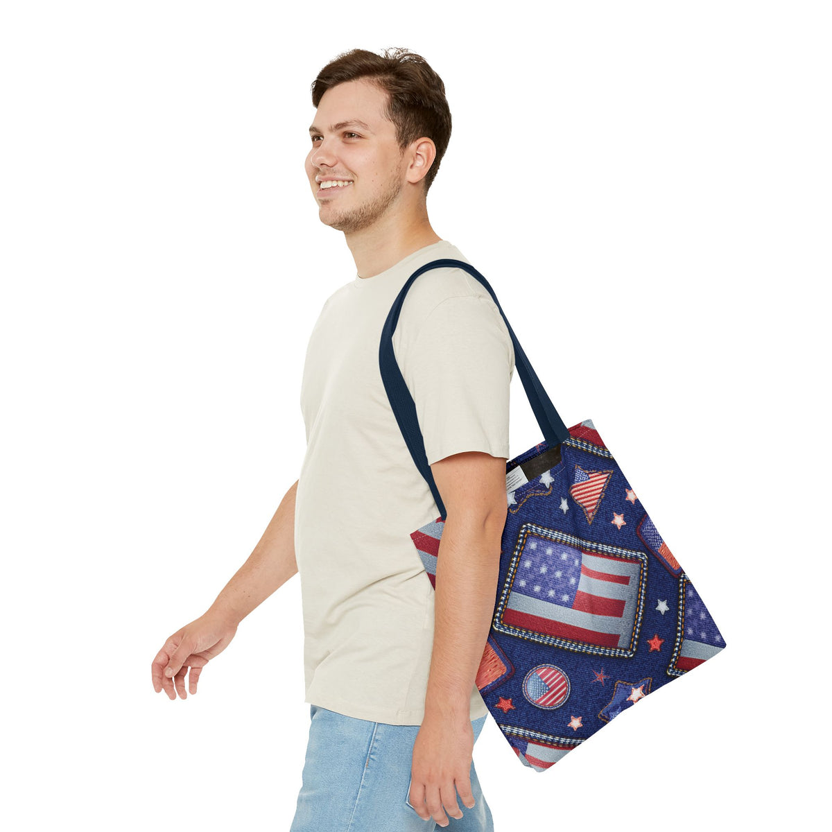 4th of July Graphic Denim Fabric Imitation Print Unisex Canvas Bag Poly Spun 3 Sizes Tote Bag 200-6