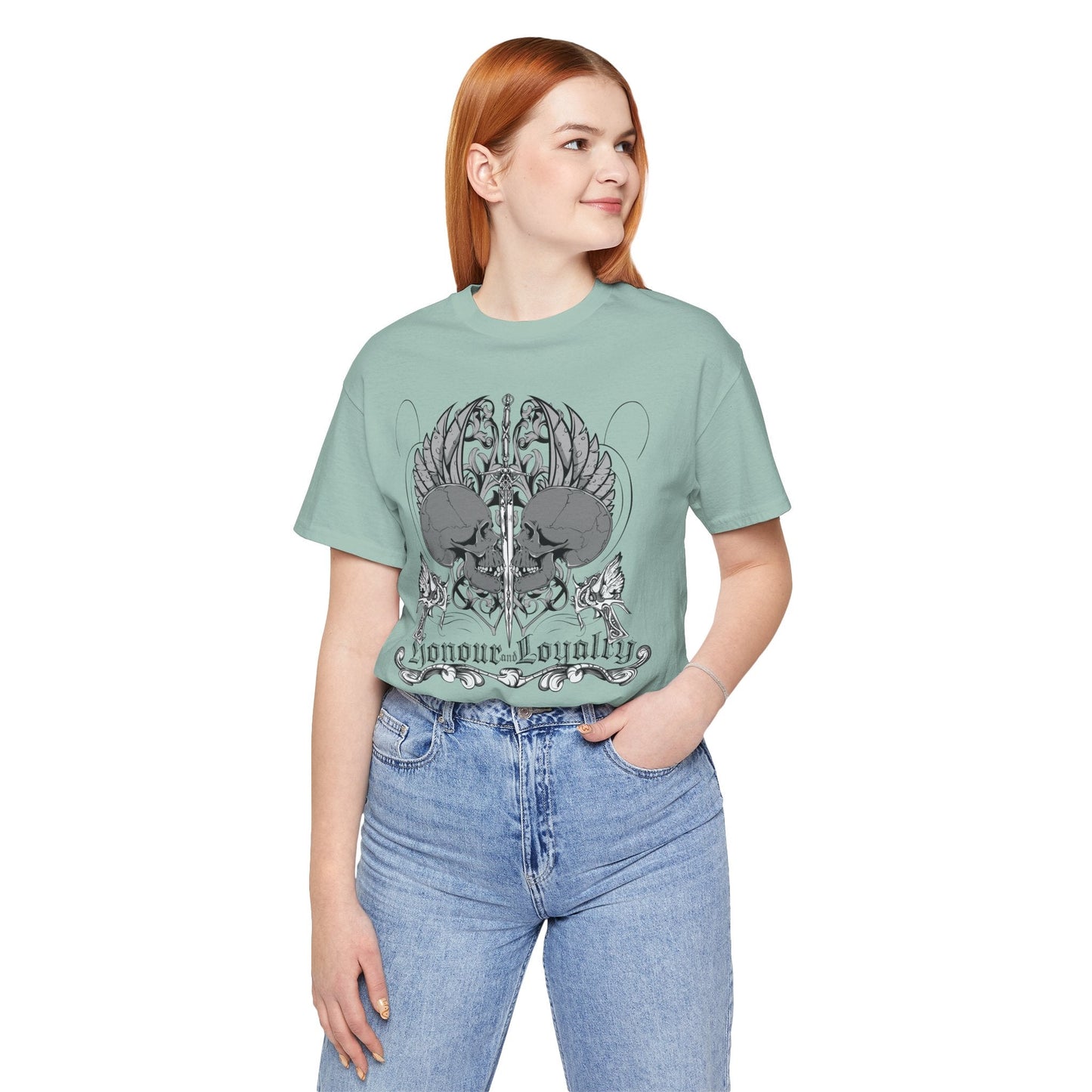 Honor Loyalty crest tee Gothic heraldry skulls wings emblem Art-48