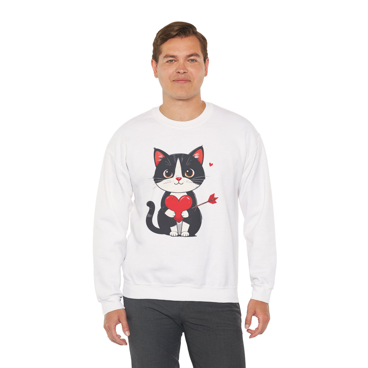 Cat Heart Sweatshirt, Heart Sweatshirt, Cat Sweatshirt, Valentine's Day Sweatshirt, 50/50 Cotton-Poly Animal Sweatshirt 103