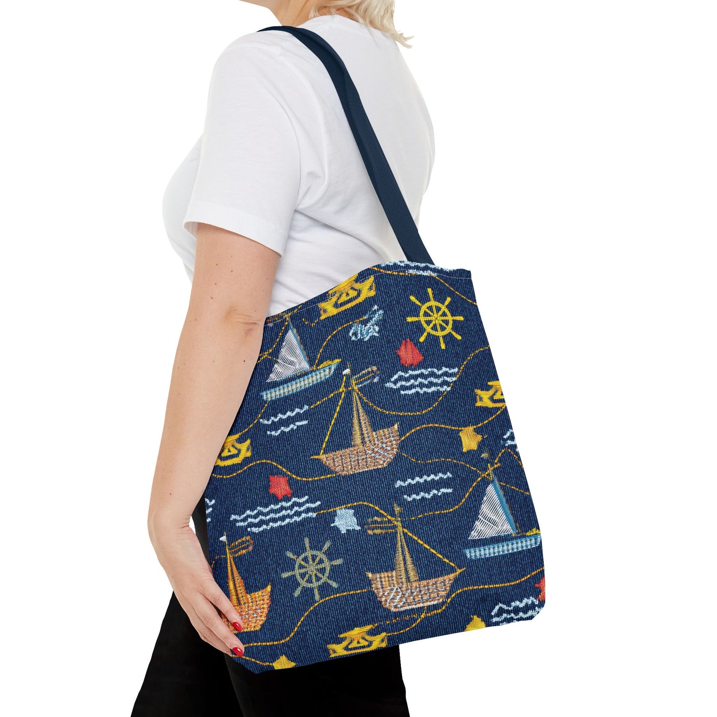 Denim Fabric Imitation Print Unisex Canvas Bag Poly Spun 3 Sizes Tote Bag 182-13