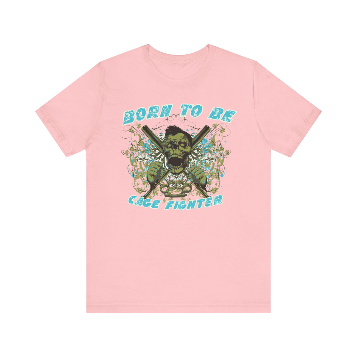 Born To Be Cage Fighter Tee Skull Crossed Knives Graphic T-Shirt