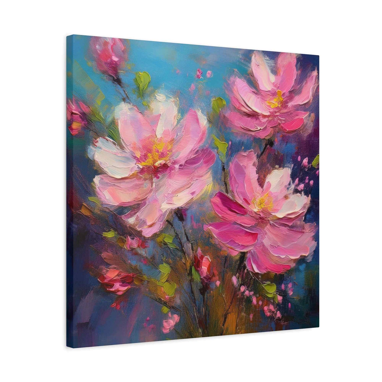 Pink Flowers Print Canvas, Pink Flowers Oil Paint Print 20x20, 24x24, 30x30, 32x32, 36x36, Art Design Print Non-Frame MC-10