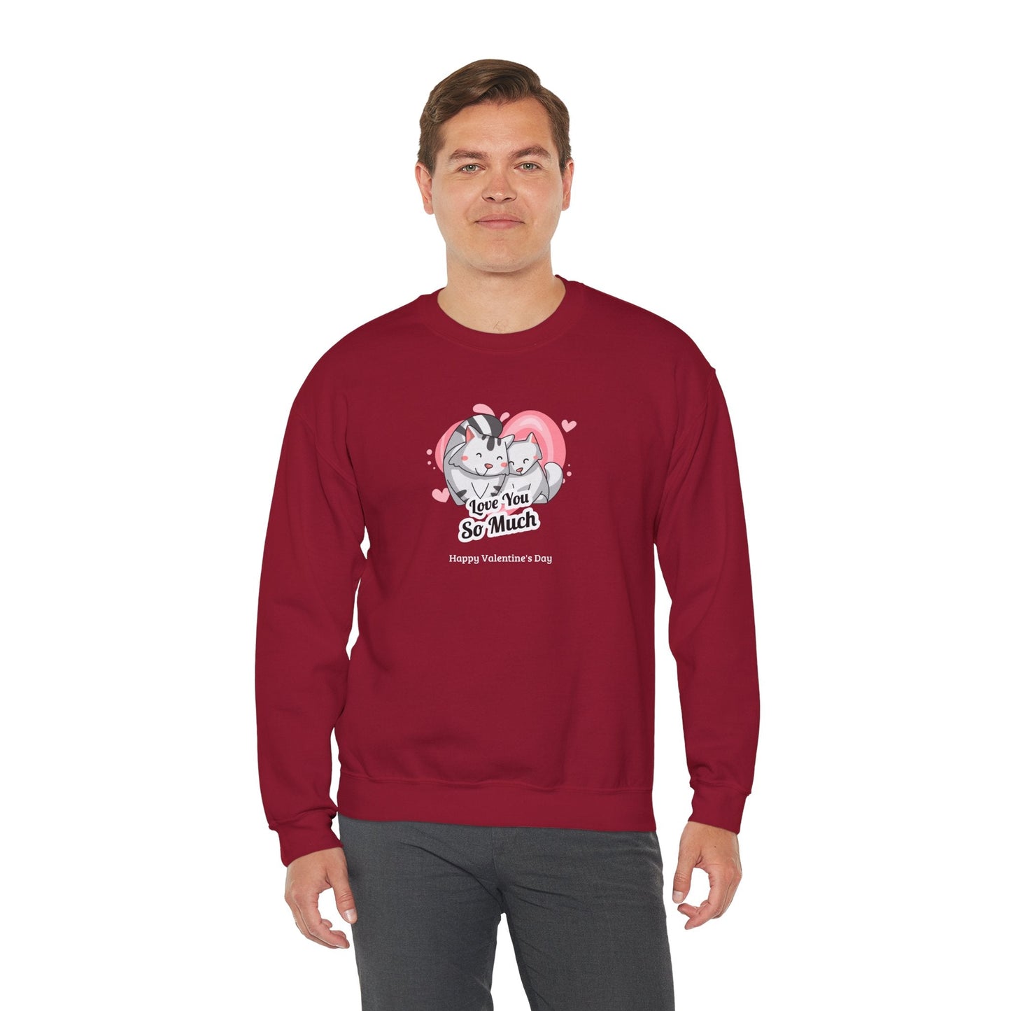 Cat Heart Sweatshirt Valentines Day Unisex 50 50 Cotton Poly Crewneck Gildan 18000