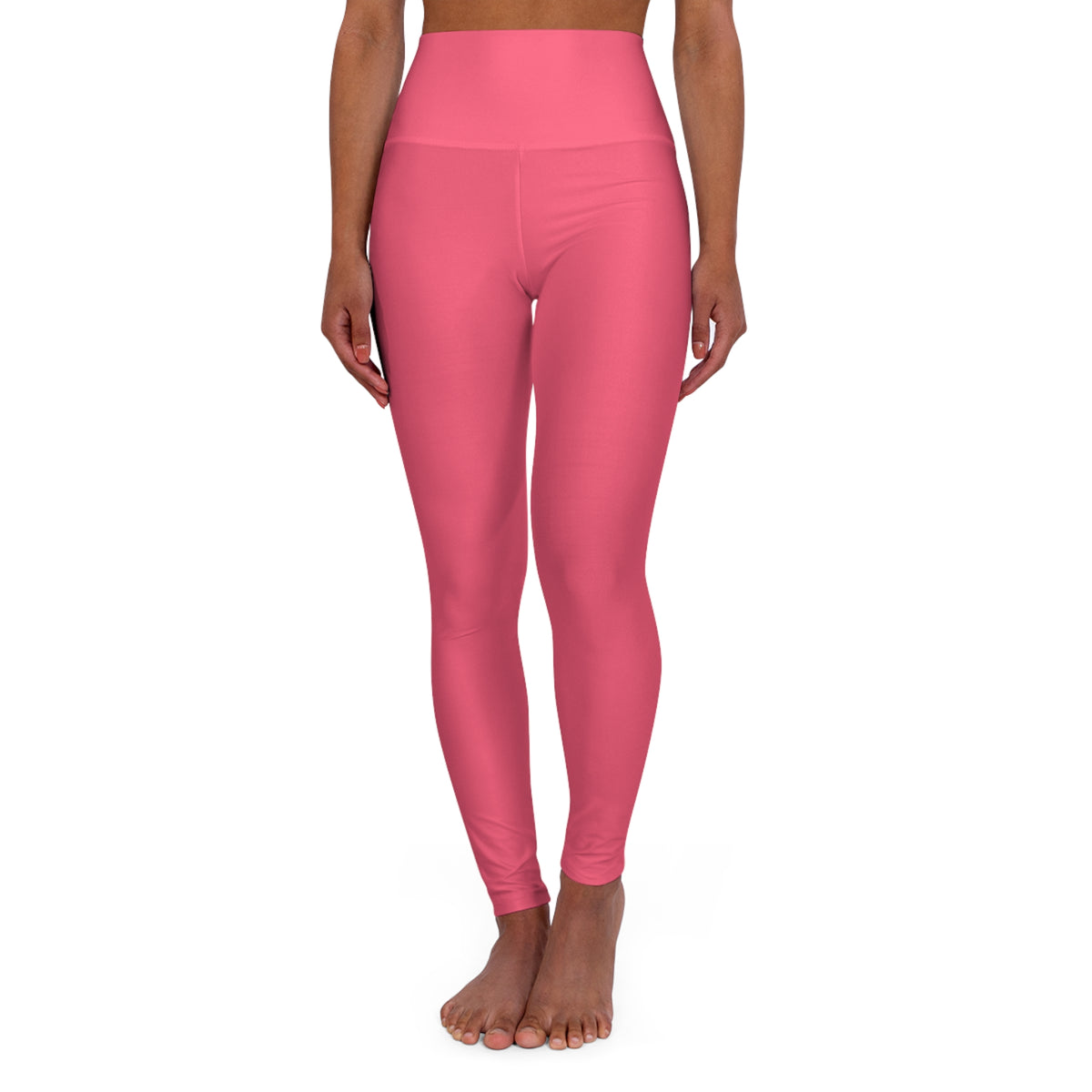 Mid Coral Color High-Waist Yoga Leggings Women's Seamless Poly-Span Stretchy Pants XS-2XL