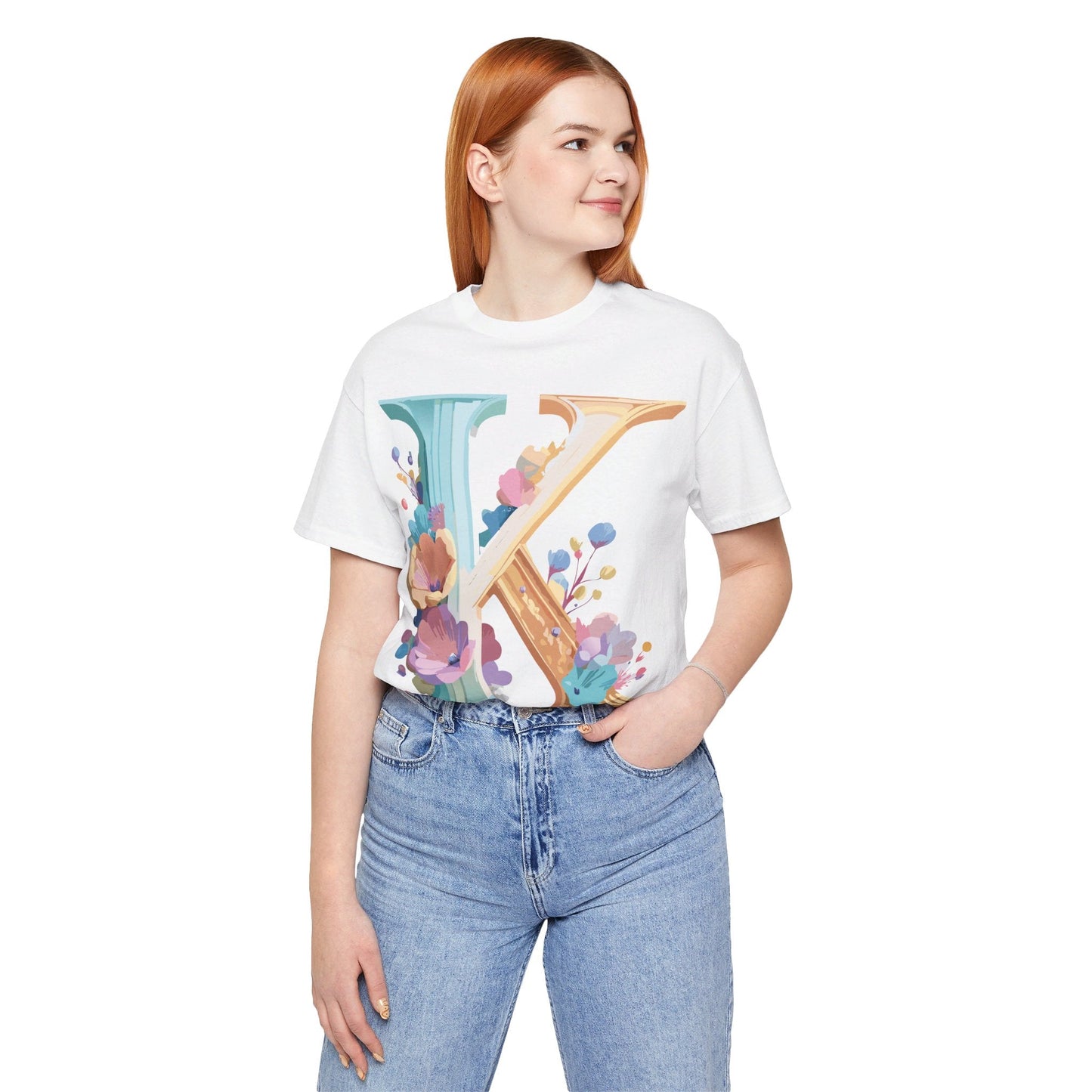 Letter K Graphic Tee Unisex Shirt By Adelpha Vintage Art Design Short Sleeve Collection