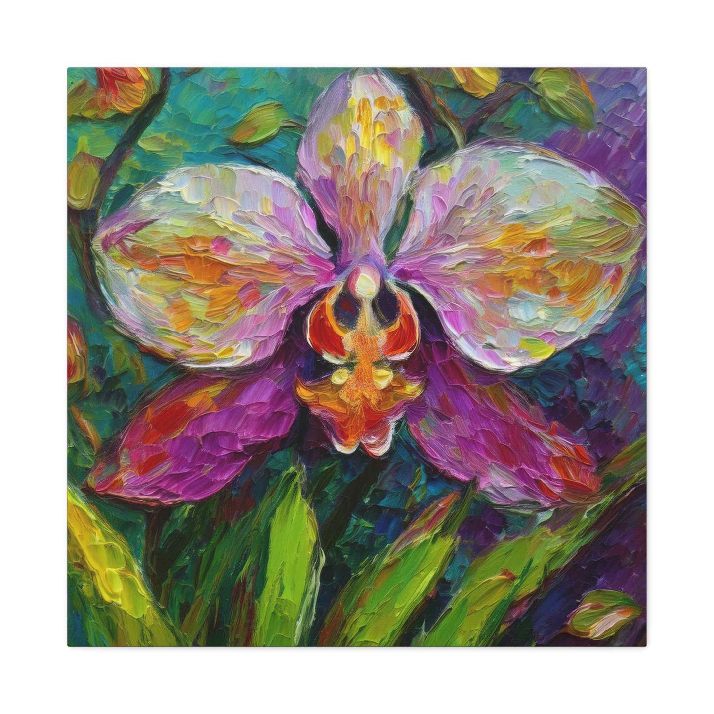 Purple Orchid Print Canvas, Floral Oil Paint Print 20x20, 24x24, 30x30, 32x32, 36x36 Art Design Pine-Wood Inner Frame MC-129