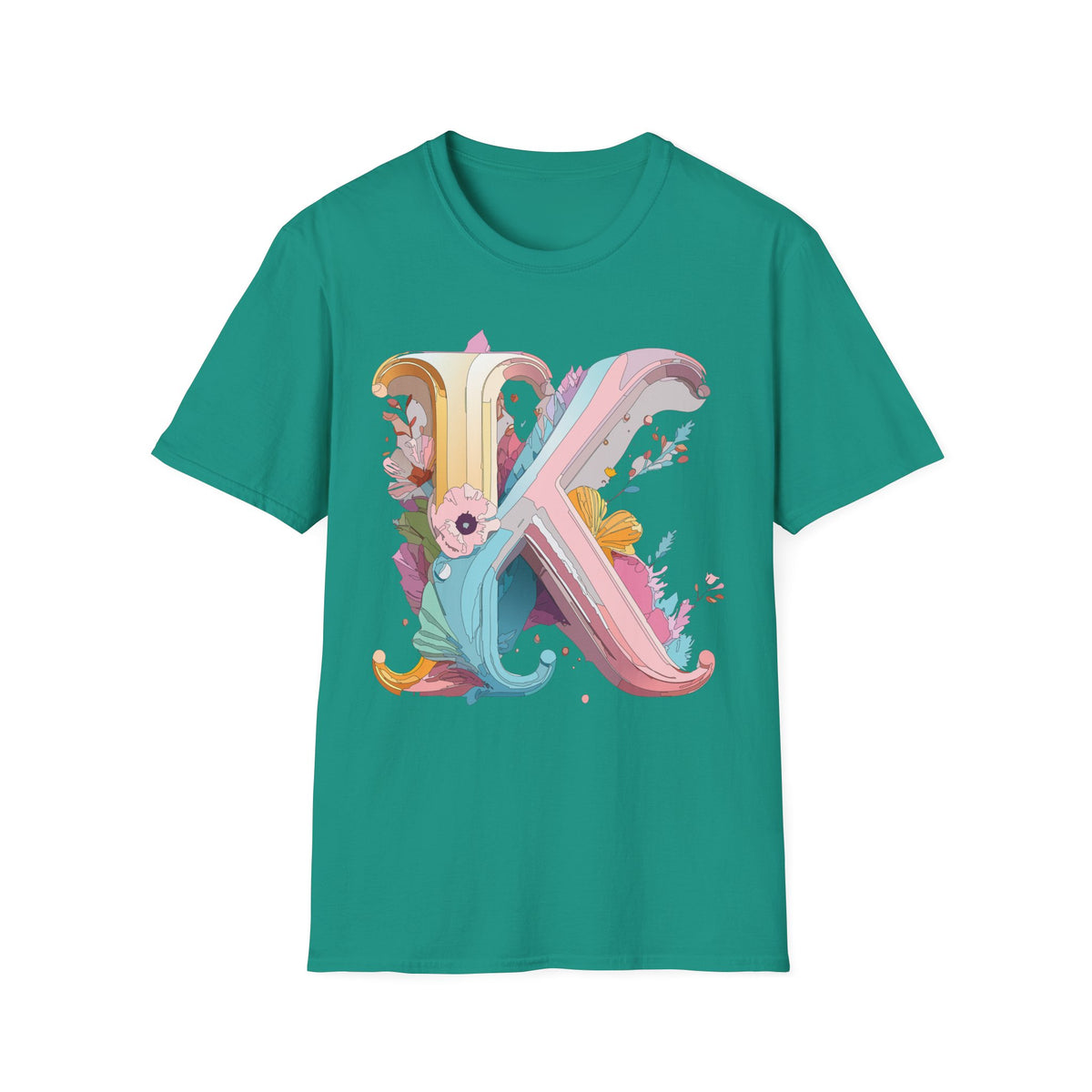 Floral Letter K T-Shirt | Botanical Monogram Tee