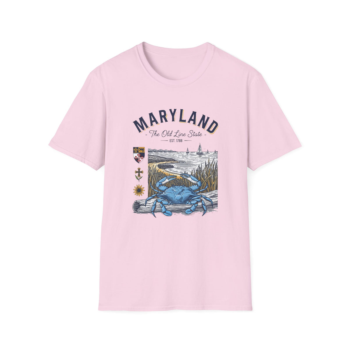 Maryland Blue Crab Scenic T-Shirt — The Old Line State Coastal Design Travel Tourist Graphic Design Unisex 100 Cotton Gildan T-Shirt