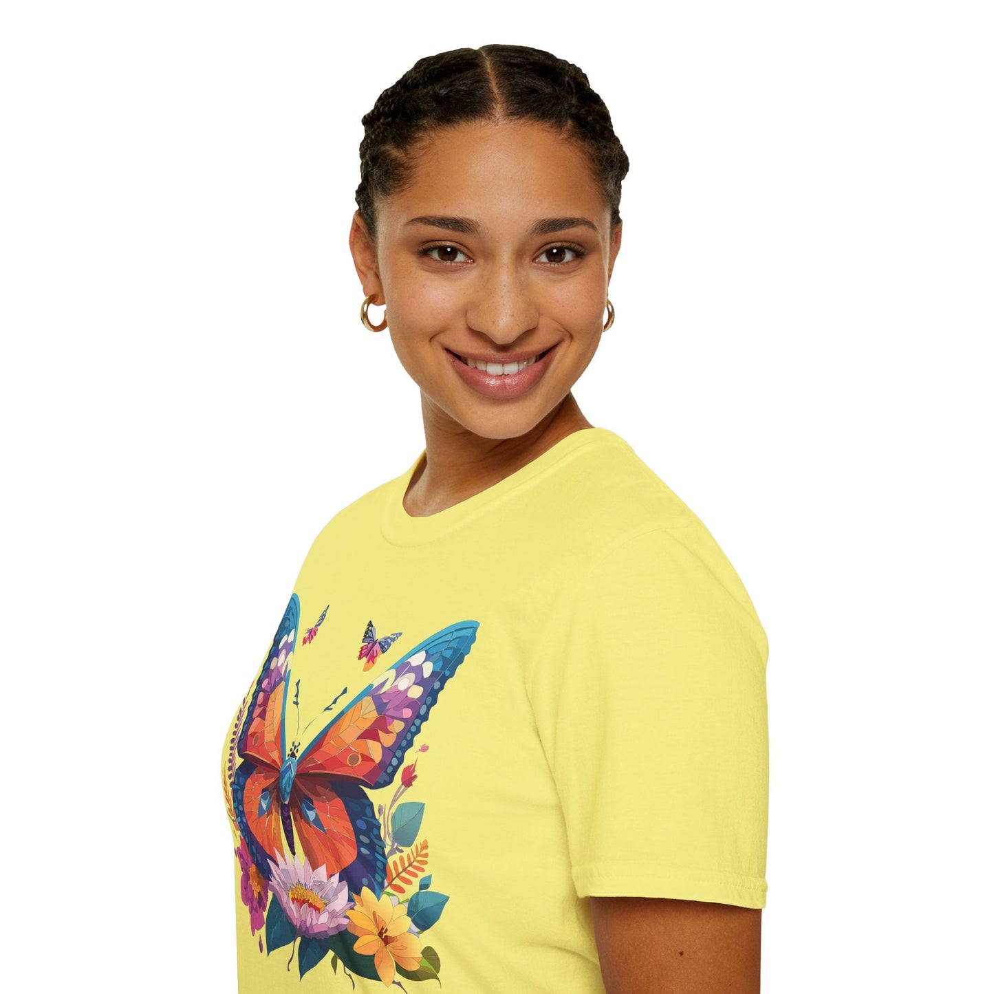 Butterfly Print Unisex T Shirt Softstyle 64000 Monarch Butterfly Themed Tee Ring Spun Cotton