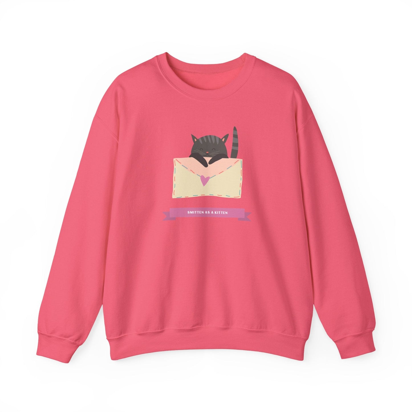 Cat Heart Sweatshirt Love For Cat Lovers Unisex Crewneck Fifty Fifty Cotton Poly Blend Gildan 18000
