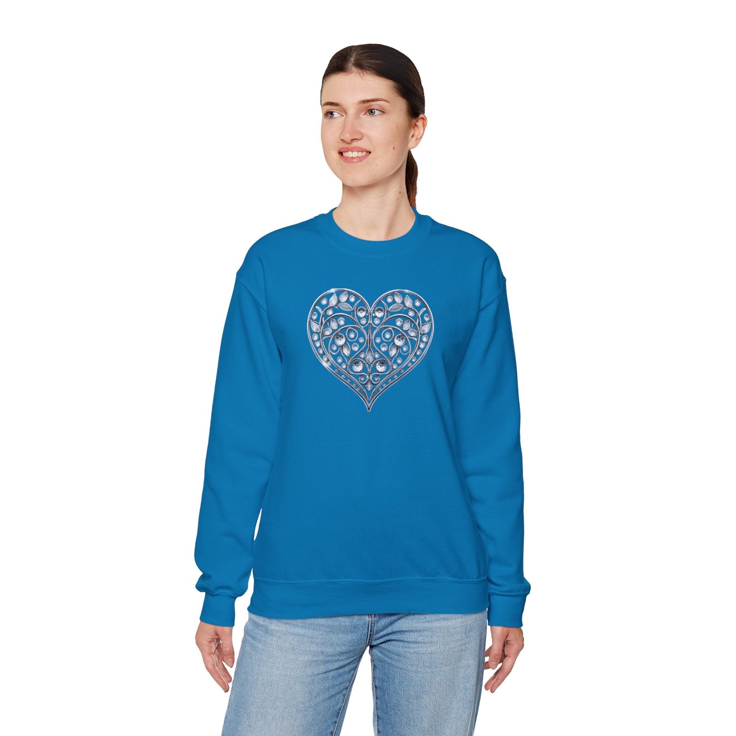 Big Crystal Heart Sweatshirt Unisex Fifty Fifty Cotton Poly Crewneck Valentines Day Sweatshirt