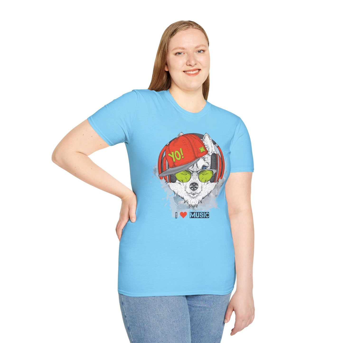 Unisex Music Animals Short Sleeve T Shirt With Headphones For Music Lovers Gildan 64000