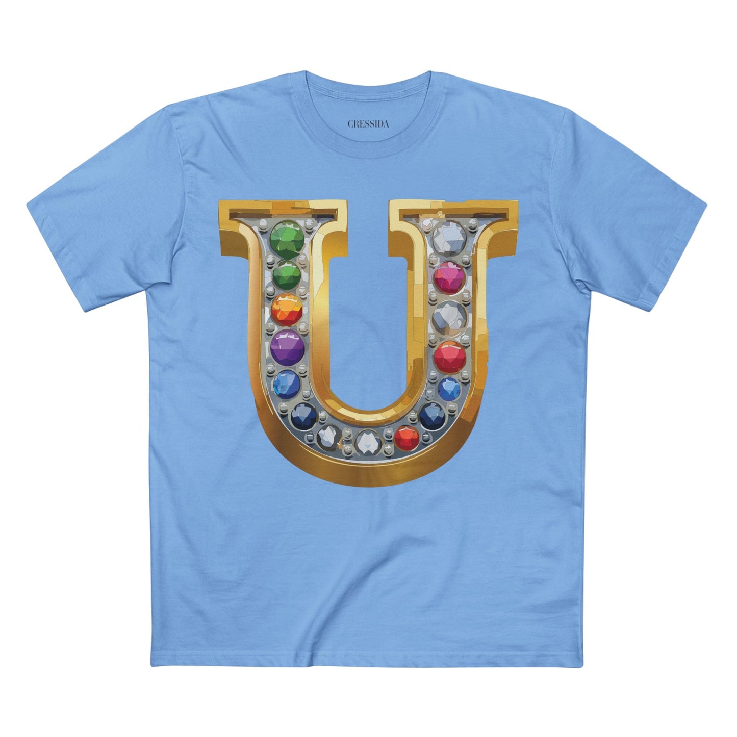 Letter U Graphic Design Tee Unisex 100 Cotton With Antique Gold Letters Artwork T-Shirt