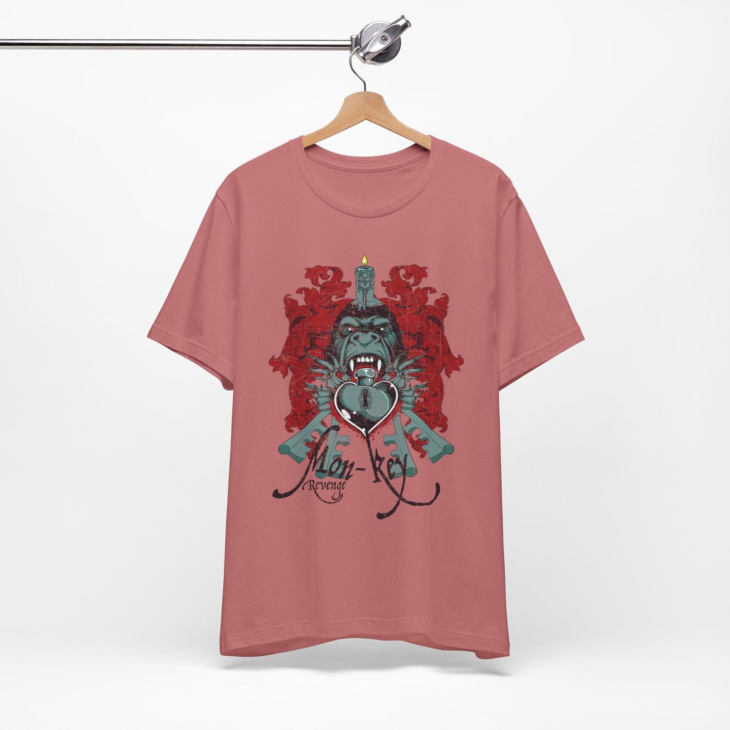 Gorilla Crest with Sword and Heart T-Shirt Heraldic Gothic Design Rock Band T-Shirt