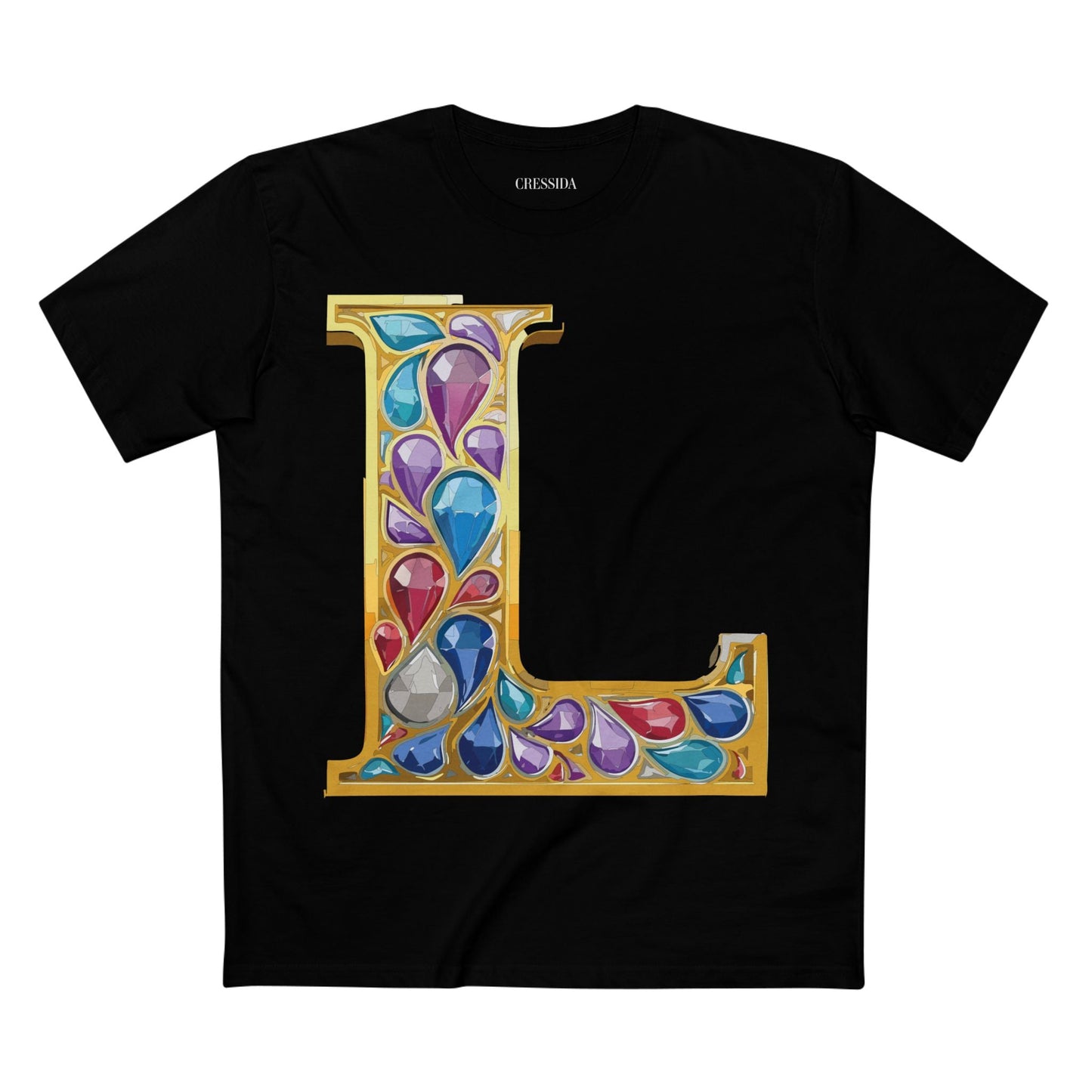 Letter L Graphic Design Tee Unisex 100 Cotton With Antique Gold Letters Artwork T-Shirt