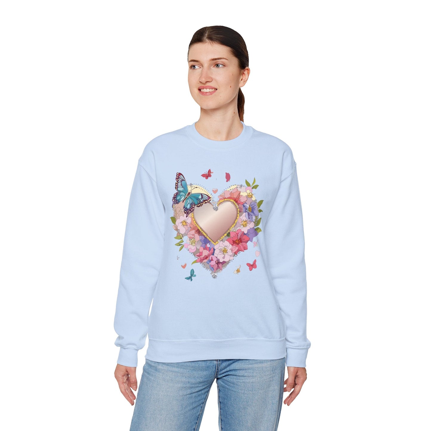 Unisex Floral Heart Sweatshirt Floral Love Sweatshirt Valentines Day Sweatshirt Heart Floral Design