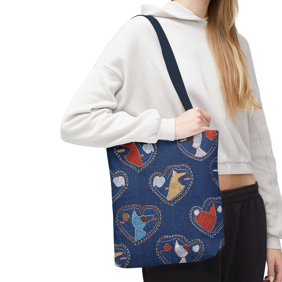 Love Day Graphic Design Denim Fabric Imitation Print Unisex Canvas Bag POLY 3 Sizes Tote Bag 201-12