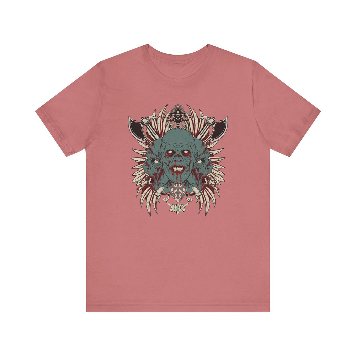 Zombie Skull Mandala T-Shirt Horror Graphic Tee, Gothic Skull Unisex Cotton Art-54-2