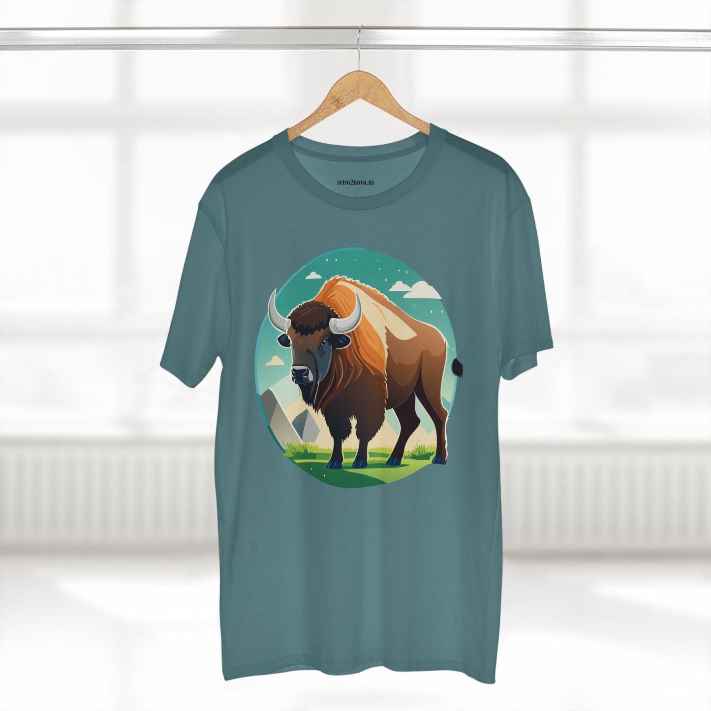 Bison Shirt Unisex Premium Cotton Tee With Original Art Design From Retro2Nova Animals Collection Exclusive Art Series