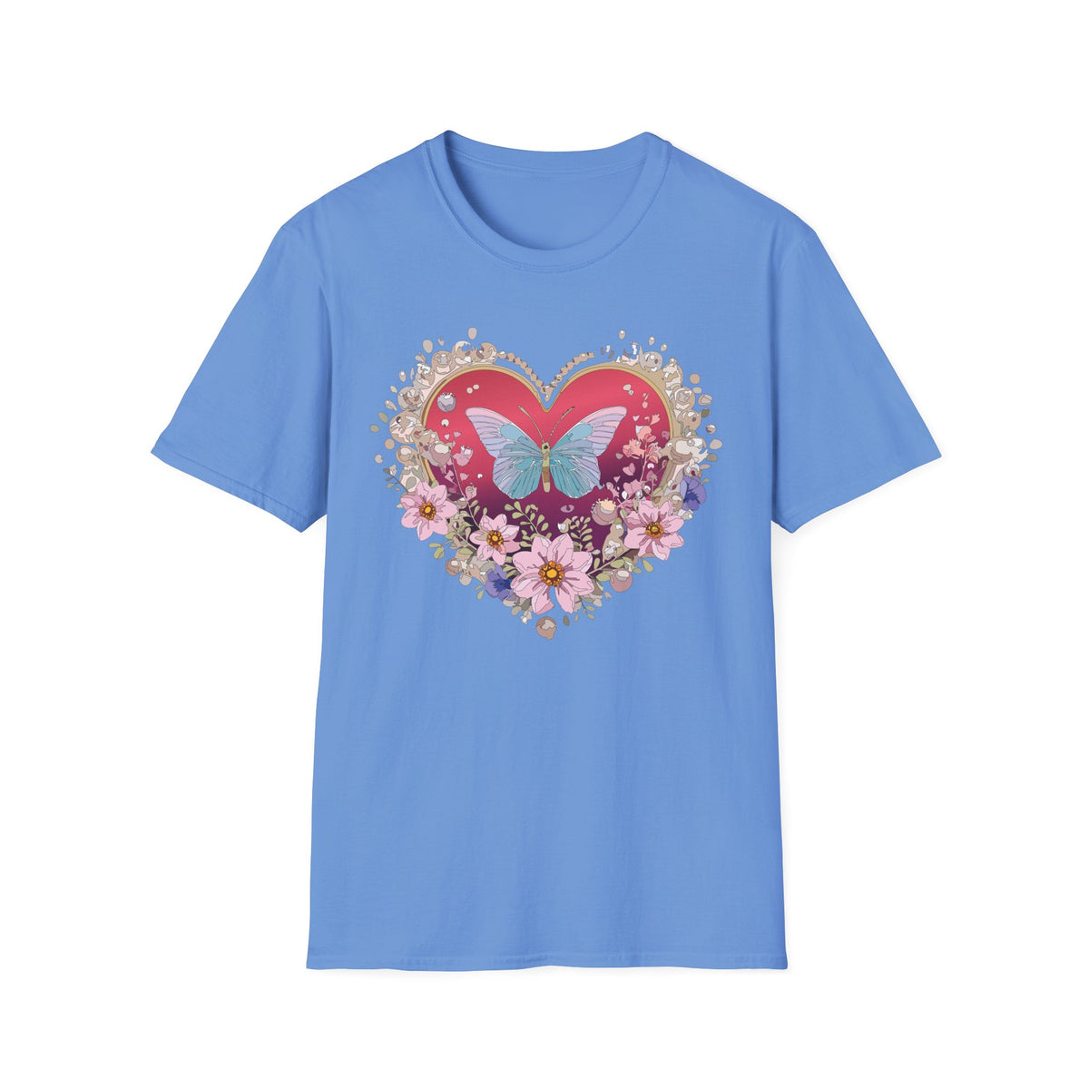 Butterfly Heart Floral Graphic Design Unisex 100 Cotton Gildan T-Shirt