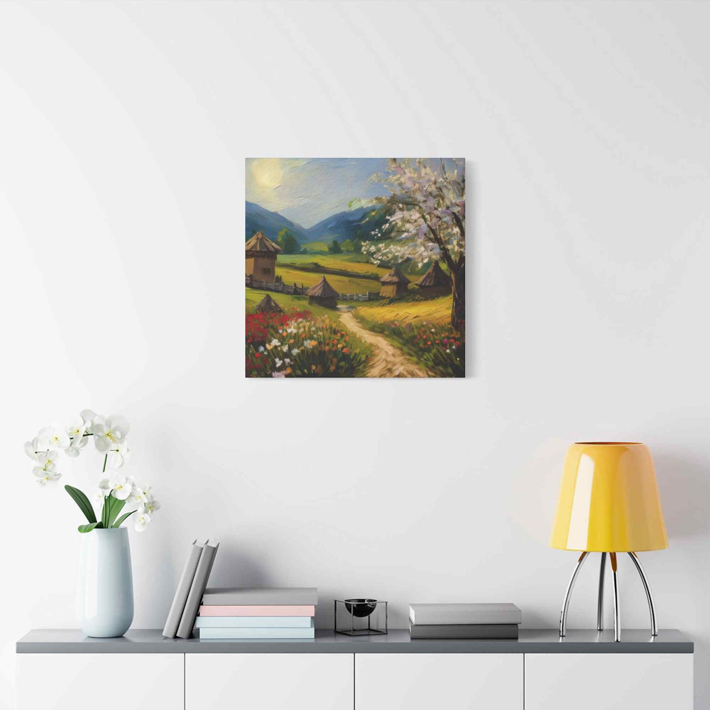 Countryside Spring Print Canvas, Oil Paint Print 20x20, 24x24, 30x30, 32x32, 36x36 Art Design Pine-Wood Inner Frame MC-109