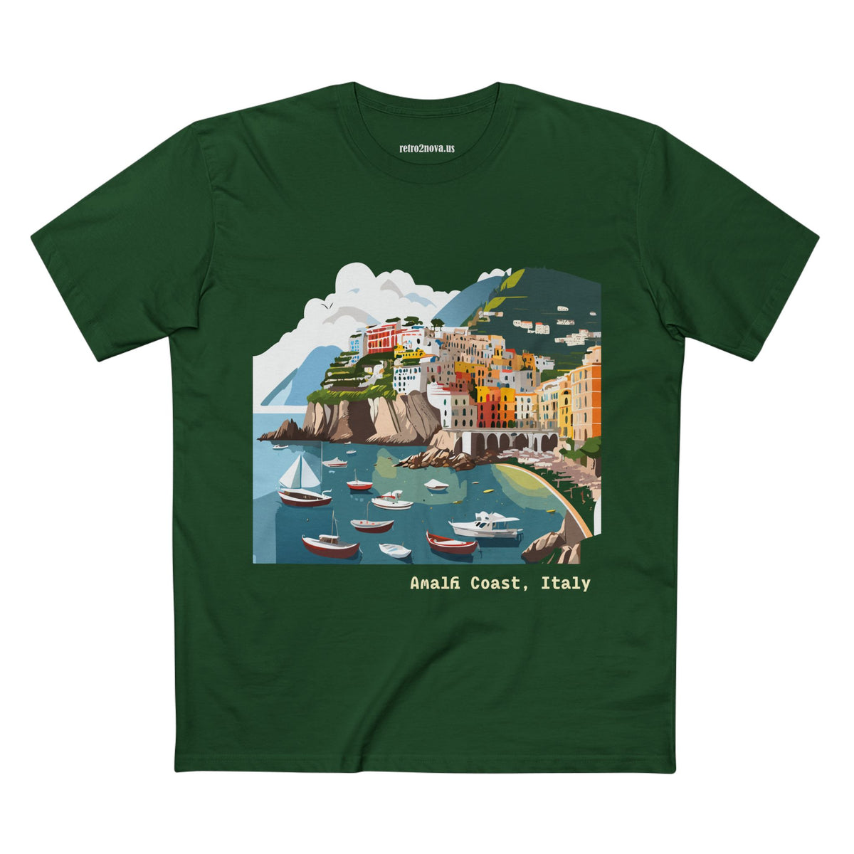 Amalfi Coast Italy Illustration T-Shirt | Coastal Village Beach Scene