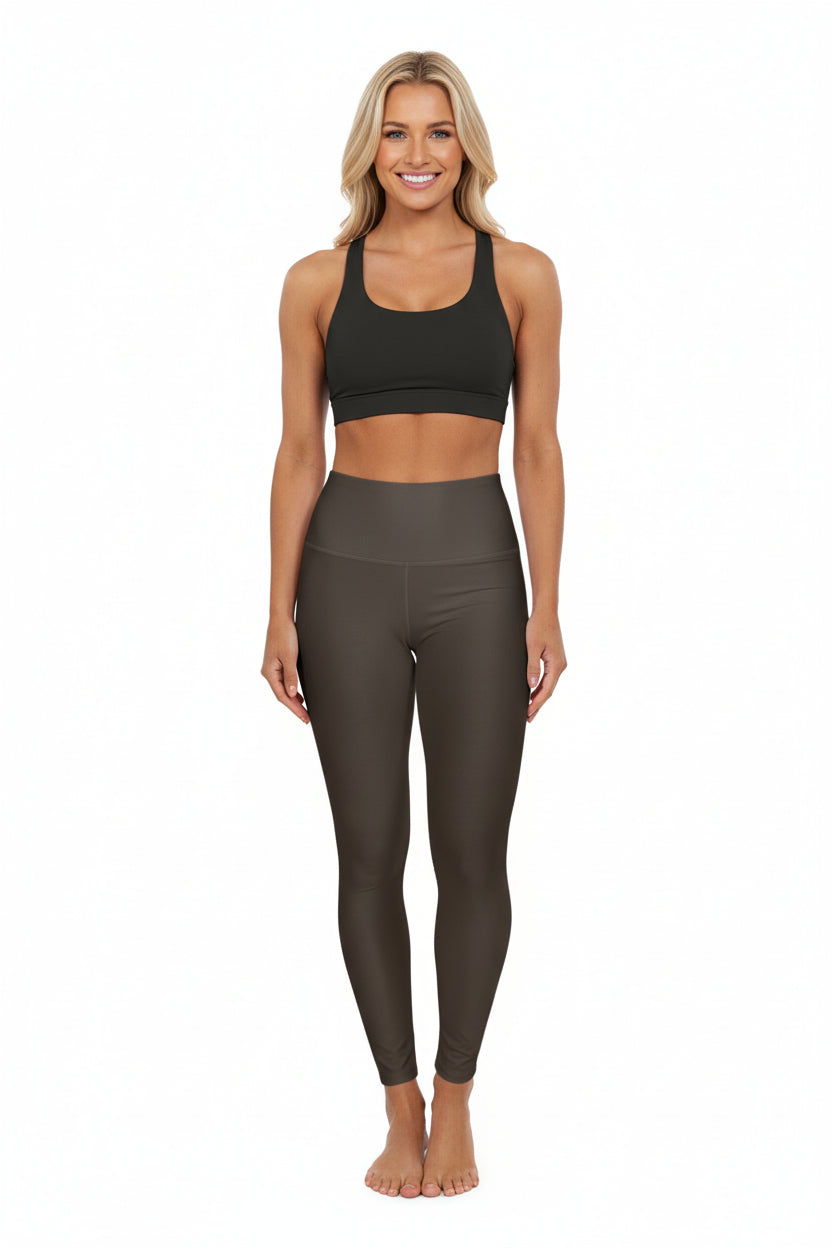 High-Waist Taupe Yoga Leggings Dark Olive Women's Seamless Poly-Span Athletic Performance Tights