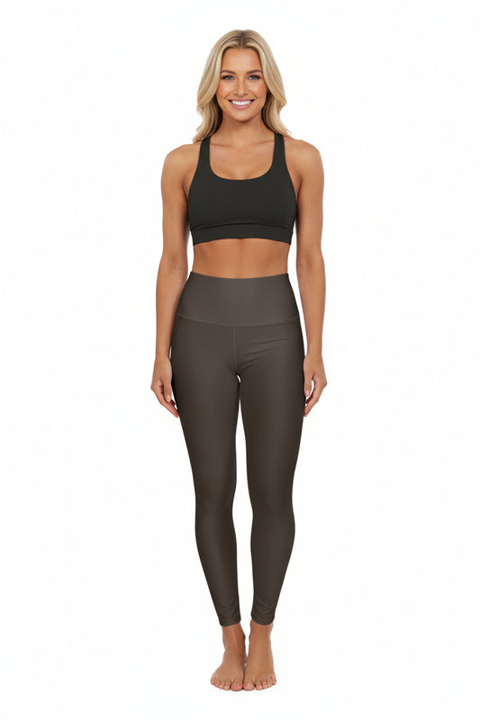 High-Waist Taupe Yoga Leggings Dark Olive Women's Seamless Poly-Span Athletic Performance Tights
