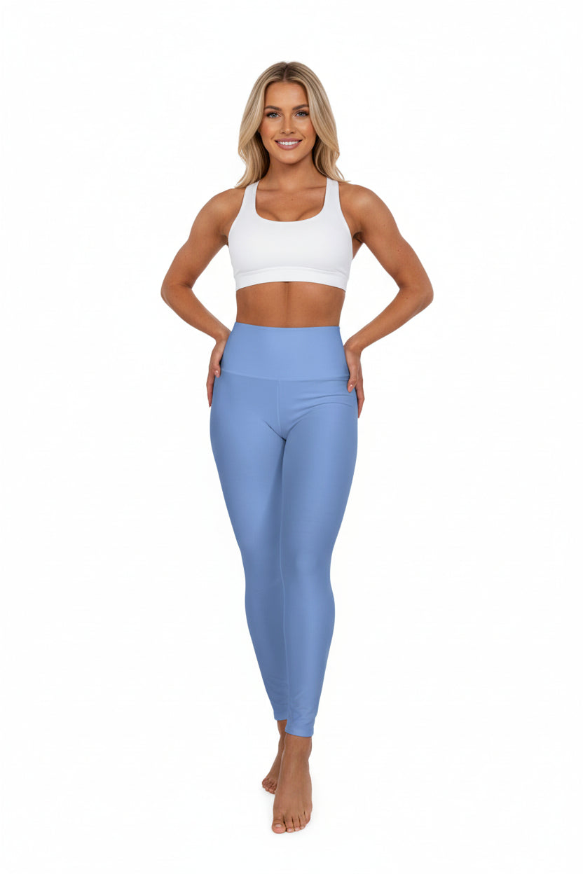 High-Waist Wisteria Blue Yoga Leggings Women's Seamless Poly-Span Stretchy Sky Blue Activewear